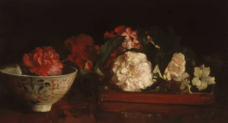 Flowers on a Japanese Tray on a Mahogany Table